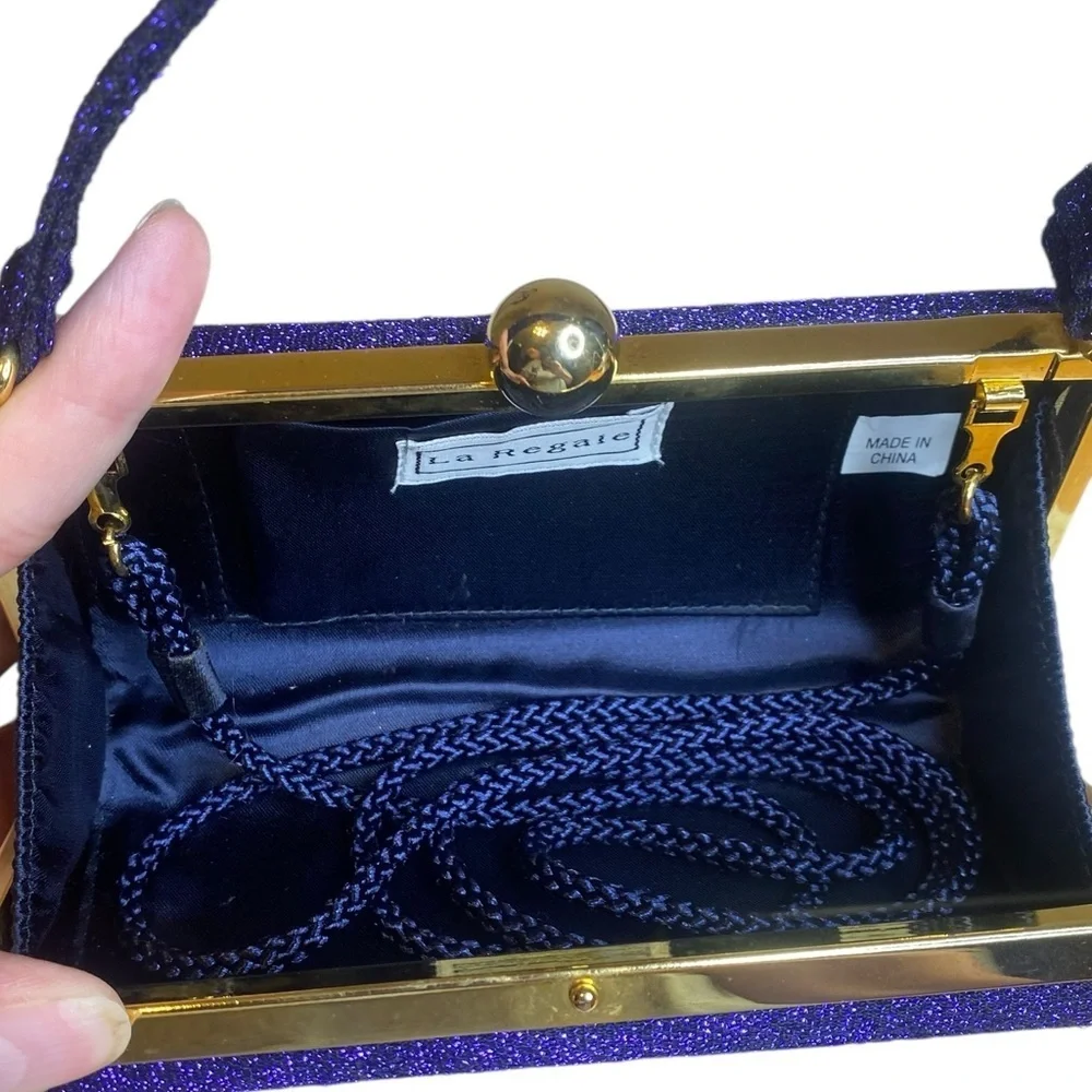 Le Regale Blue Sparkle Evening Purse removable Shoulder Strap to Handbag
